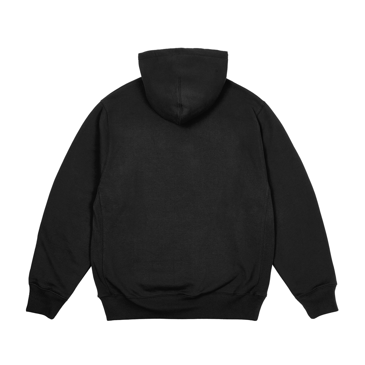 Black hoodie shown from the back on a white background